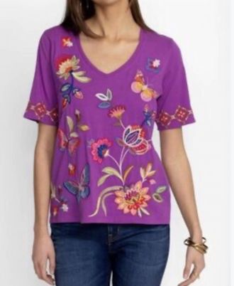 Johnny Was Gracey Trapunto T-Shirt In Purple