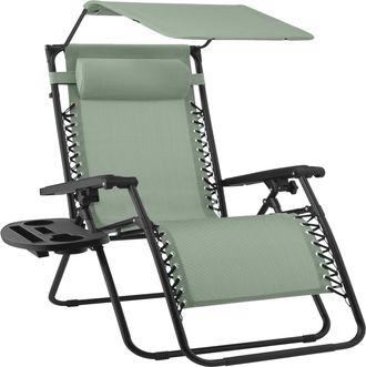 Best Choice Products 30 Extra Wide Folding Zero Gravity Patio Lounge Chair w/Adjustable Canopy Shade - Sage Green