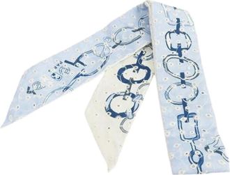 Herm&egrave;s Pre-owned Scarves, female, Blue, Size: ONE SIZE Pre-owned Silk scarves