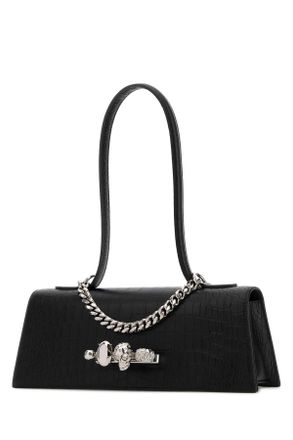 Alexander McQueen Womens Black Leather Jewelled Shoulder Bag Blacksilver Borse A Mano