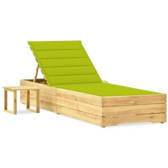 vidaXL Tumbona De Jard&iacute;n Con Mesa Y Coj&iacute;n De Madera De Pino Impregnada Vidaxl
