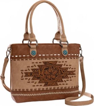 Montana West Western Tooled Aztec Tote In Brown