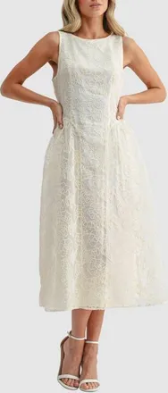 Mila Mae Floral Embroidered Fit & Flare Midi Dress in Beige at Nordstrom, Size X-Small