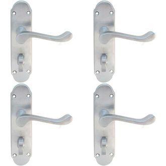 Loops 4x PAIR Victorian Upturned Handle on Bahtroom Backplate 170 x 42mm Satin Chrome