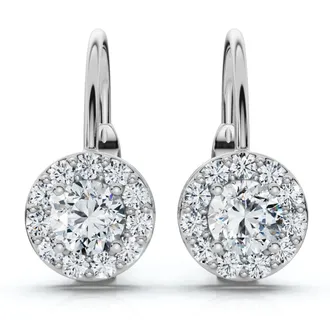 Pompeii3 1/2Ct Halo Diamond Hoops With Lever Backs in White or Yellow Gold