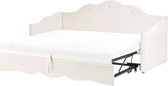 Beliani Cama Nido Tapizada De Terciopelo 90/180 X 200 Cm Con Somier De Listones Beige Claro Lorette