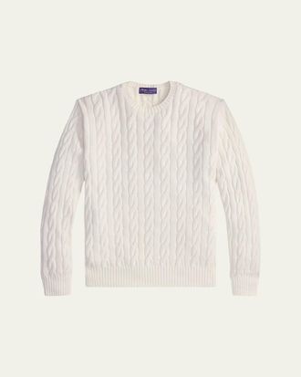 Ralph Lauren Purple Label Mens Cotton and Silk Cable Knit Crewneck Sweater