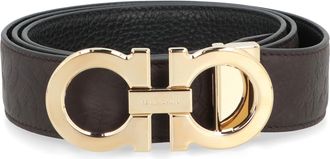 Ferragamo Mens Gancini Reversible Leather Belt Brown Calfskin