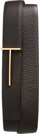 Tom Ford Slim T Soft Grain Leather Belt in Brown/Black at Nordstrom, Size 110