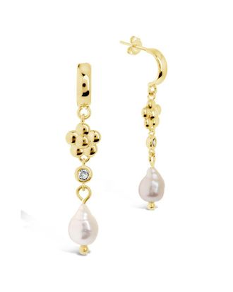 Sterling Forever 14K Gold 11Mm Pearl Cz June Flower Hoop Earrings