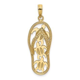 Diamond2Deal 10k Yellow Gold Triple Turtle Flip-Flop Charm