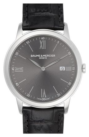 Baume & Mercier Classima Leather Strap Watch, 42mm in Black at Nordstrom