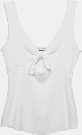 Sandro White Rib Knit Knotted Neck Sleeveless Top