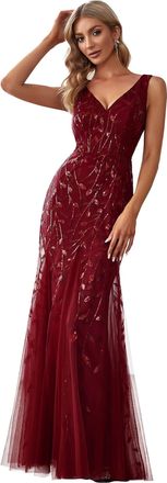 Ever-pretty Womens Sexy V Neck Sleeveless Elegant Floor Length Long Mermaid Ball Evening Gowns Dresses Burgundy 12UK