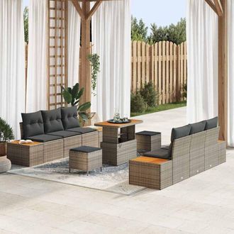 vidaXL Conjunto De Sof&aacute; De Jard&iacute;n Con Coj&iacute;n 9 Pcs Gris Polirat&aacute;n Vidaxl