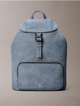 Calvin Klein Womens Logo Denim Mini Flap Backpack - Blue