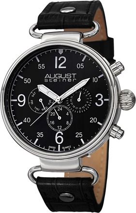 August Steiner Black Dial Black Leather Mens Watch AS8131SSB