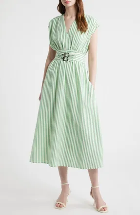 ZOE AND CLAIRE Stripe Fit & Flare Midi Dress in Green at Nordstrom, Size X-Large