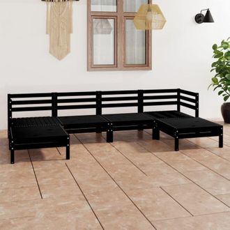 vidaXL Vidaxl - Juego De Muebles De Jard&iacute;n 9 Piezas Negro Madera Pino Maciza
