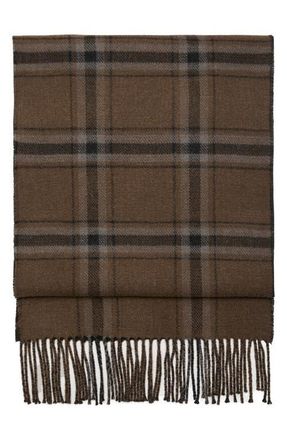 Mango Check Fringe Scarf in Khaki Green at Nordstrom