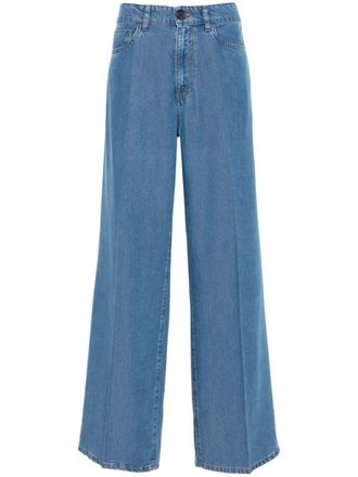 Miu Miu logo-embroidered straight-leg jeans - women - Lyocell/Cotton - 27S - Blue