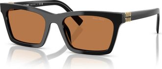 Miu Miu Bruine Lens Rechthoekige Zonnebril - Dames - Zonnebrillen - Zwart - 55 MM - Accessoires