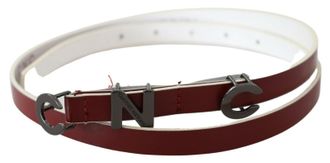 Costume National Womens Maroon Leather Logo Skinny Fashion And Black Accessory