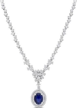 Rina Limor 14K 3.05 Ct. Tw. Diamond & Blue Sapphire Halo Necklace