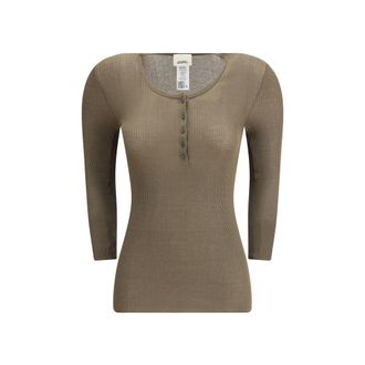 Isabel Marant Geribbelde Knopsluiting Langsleeve Top