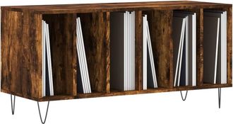 Berkfield Home Record Cabinet Smoked Oak 100x38x48 cm Engineered Wood in Brown | Size: 100 x 38 x 48 cm