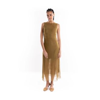 Marella Mouwloze Tule Jurk - Dames - Casual kleedjes - Geel - L - Tule - Kleedjes
