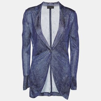Emporio Armani Navy Blue Perforated Knit Blazer