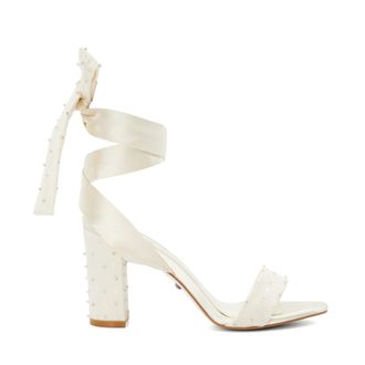 Dune London Womens Ladies Melodies - Ribbon Tie Block Heeled Wedding Sandals - Ivory material_Synthetic - Size UK 8
