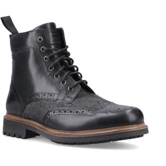 Hunter Loch Brogue Enkellaars Leer Heren Zwarte Enkellaarsjes
