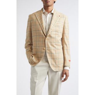 Isaia Check Wool, Silk & Linen Sport Coat in Light Beige at Nordstrom, Size 44 Us