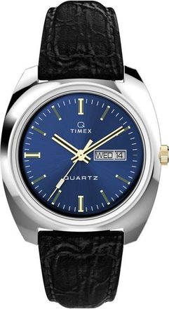 Timex Q Timex 1978 Day/Date Leather Strap Watch, 37.5mm in Black at Nordstrom