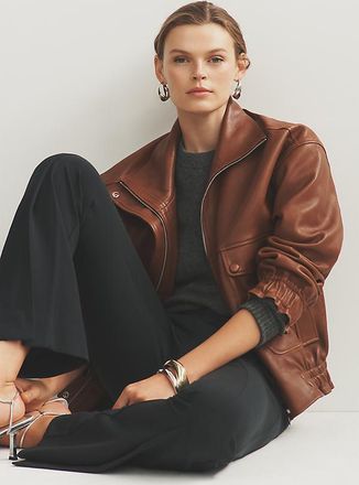 Maeve Leather Funnel Neck Jacket