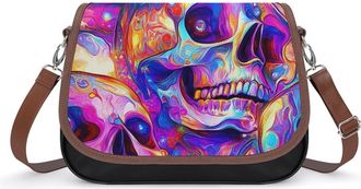 Generic Skulls Psychedelic Crossbody Bags for Women Fashion Leather Shoulder Handbags With Adjustable Strap