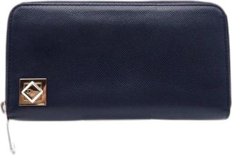 Dior Blue Navy Leather Long Wallet (Bi-Fold) (Pre-Owned)
