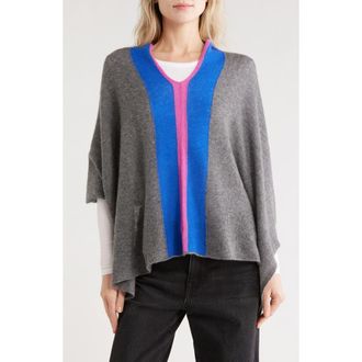 Portolano Colorblock Cashmere Poncho in Pewter/Blue Bell/Fuschia at Nordstrom Rack