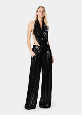 Amazu&igrave;n Womens Sequin Halter Top Black Polyester Tops