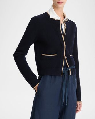 Vince Contrast Wool-Cashmere Snap Cardigan