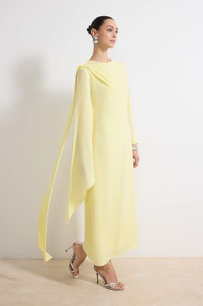 Trendyol Modest Dames Geel Effen Maxi Lang Stijlvol/Avond Recht Modest Avond Jurken