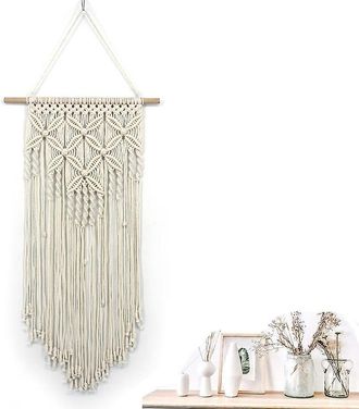 OEM Tapiz De Macram&eacute; Para Pared, Estampado Floral, Algod&oacute;n Natural, Tejido A Mano, Varilla De Bamb&uacute;, Decoraci&oacute;n Para Dormitorio, Sala De Estar, Oficina