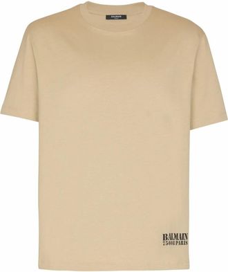 Balmain Klein stempelbedrukt T-shirt - Heren - T-shirts - Beige - XS - Katoen - Tops