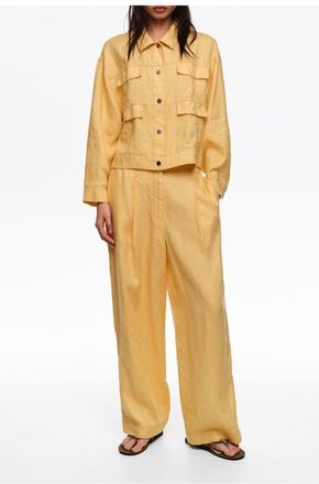 Bimba & Lola Linen Darted Straight-Fit Trousers in Yellow at Nordstrom, Size 42 Eu