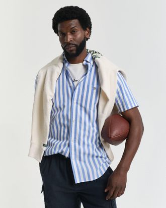 GANT Men Regular Fit Striped Classic Poplin Short Sleeve Shirt (XXXL) PERFECT BLUE