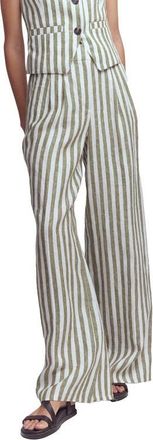 Boden Kensington Linen Wide Leg Pants in Green & White Stripe at Nordstrom, Size 14