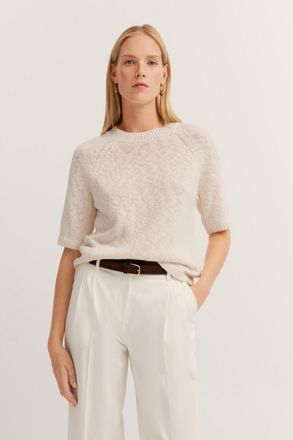 Bugatti Rundhalspullover BUGATTI, Damen, Gr. XL, beige (20, ecru), 59% Baumwolle, 41% Leinen, unifarben, normal, Rundhals, Rippb&uuml;ndchen, Pullover Rundhalspull