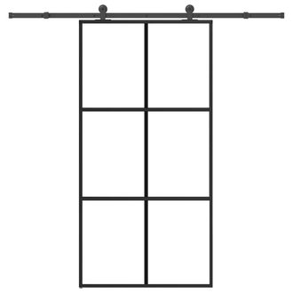 Berkfield Home Sliding Door with Hardware Set 102x205 cm ESG Glass&Aluminium in Black